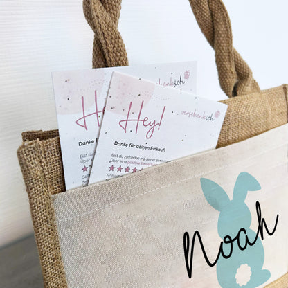Jute Pocket Tasche mit Namen | Hase blau