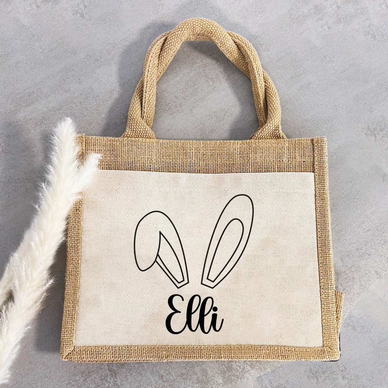 Jute Pocket Tasche mit Namen | Hasenohren 2