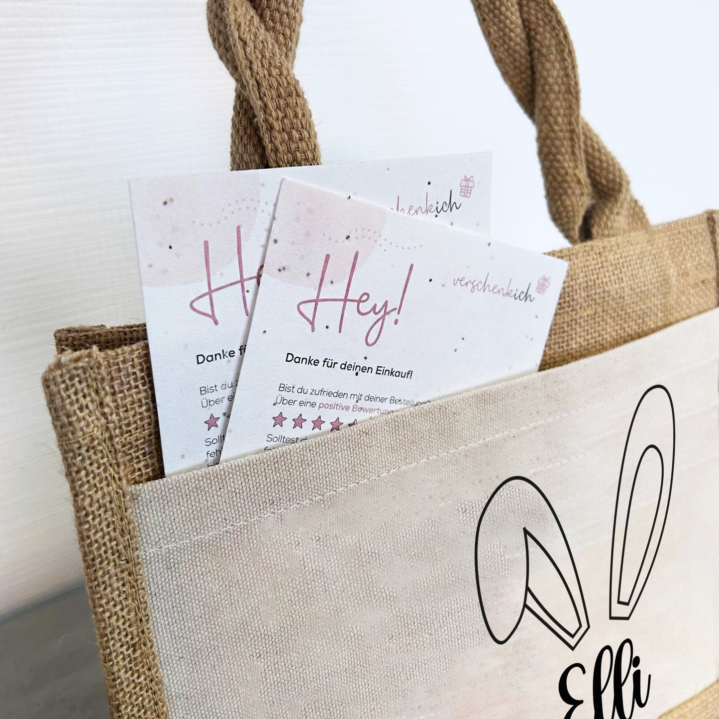 Jute Pocket Tasche mit Namen | Hasenohren 2
