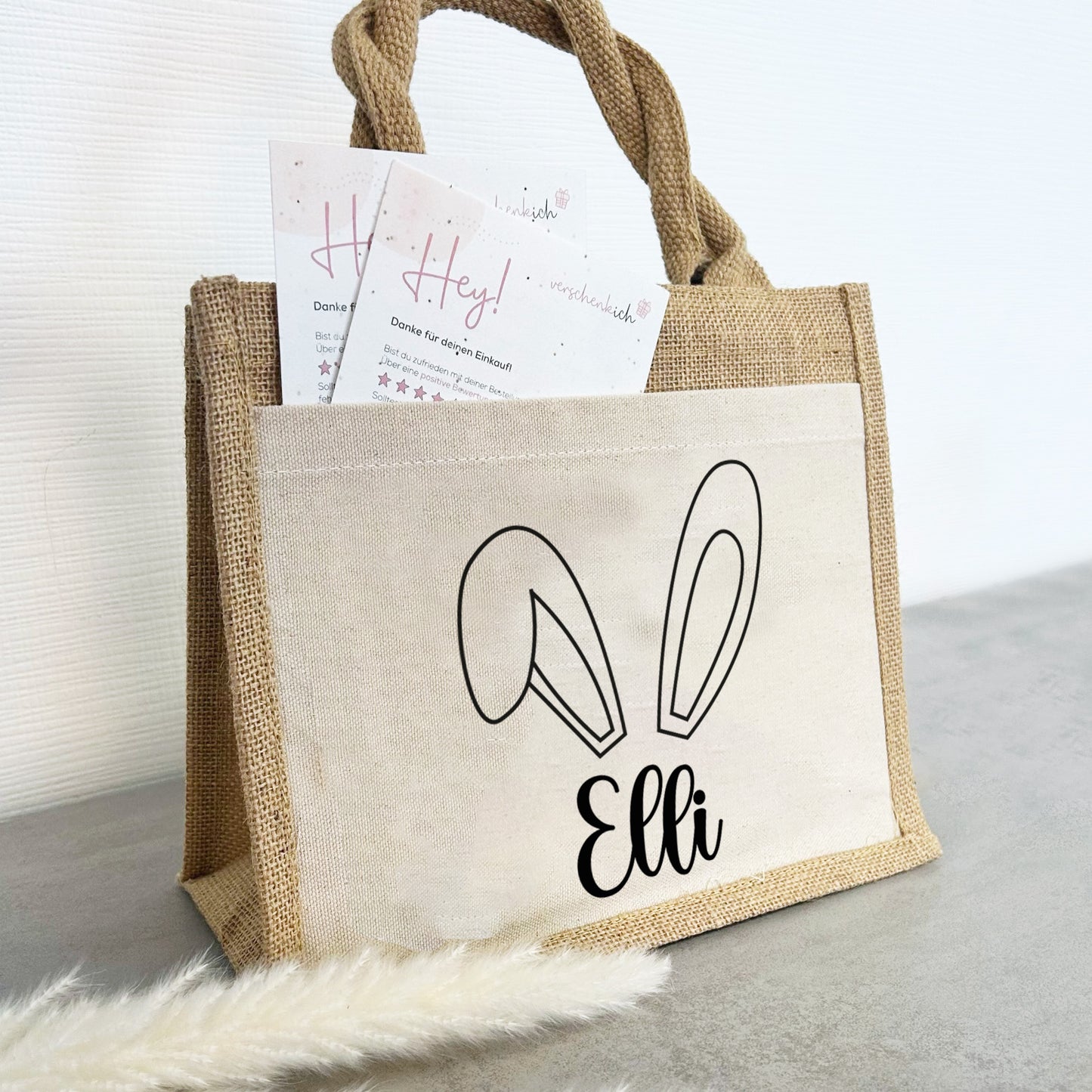 Jute Pocket Tasche mit Namen | Hasenohren 2