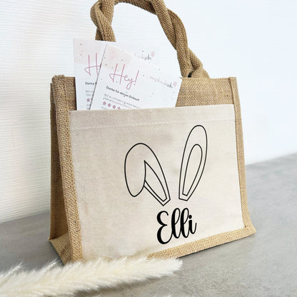 Jute Pocket Tasche mit Namen | Hasenohren 2