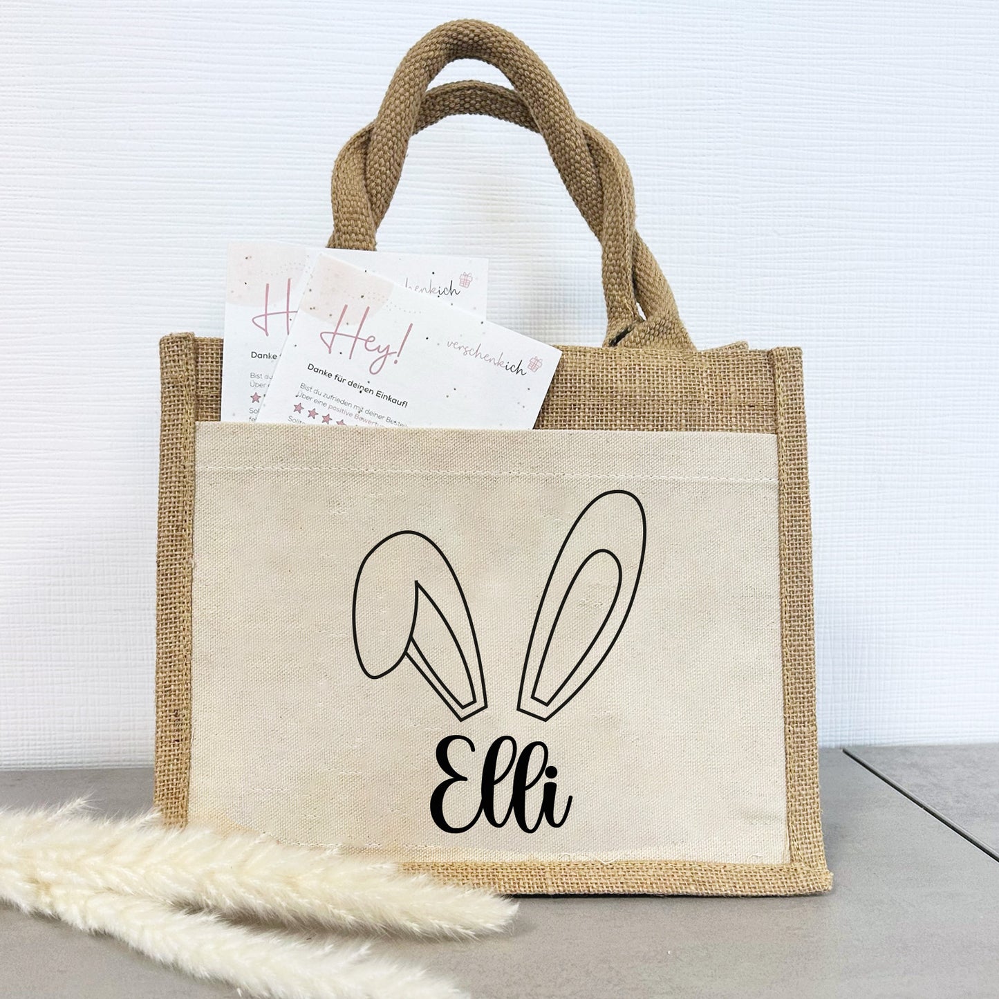 Jute Pocket Tasche mit Namen | Hasenohren 2