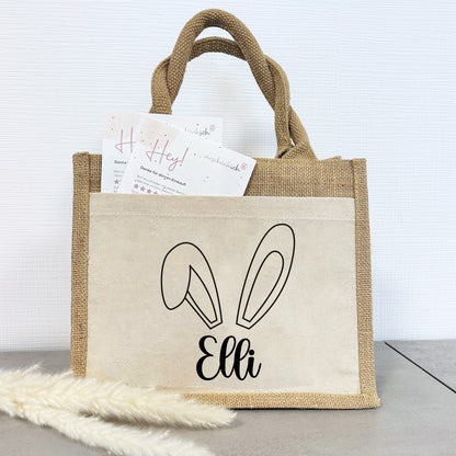 Jute Pocket Tasche mit Namen | Hasenohren 2