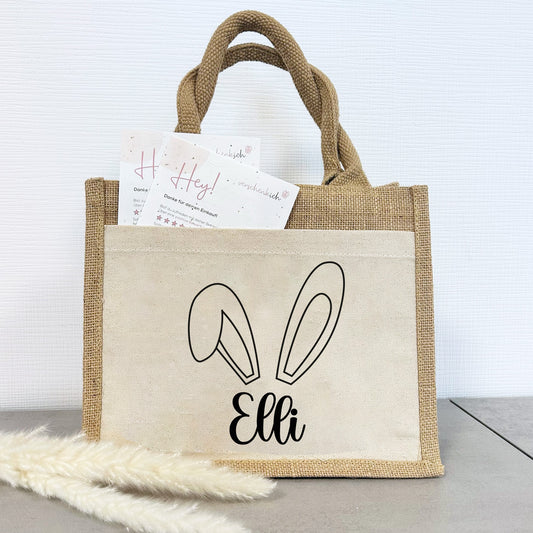 Jute Pocket Tasche mit Namen | Hasenohren 2
