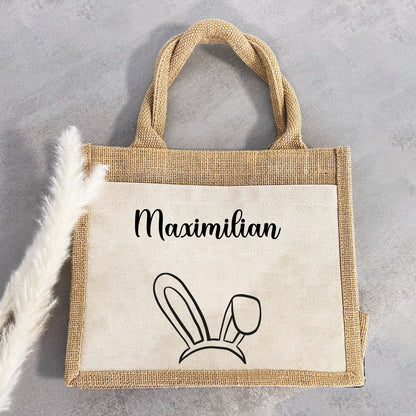 Jute Pocket Tasche mit Namen | Hasenohren 1