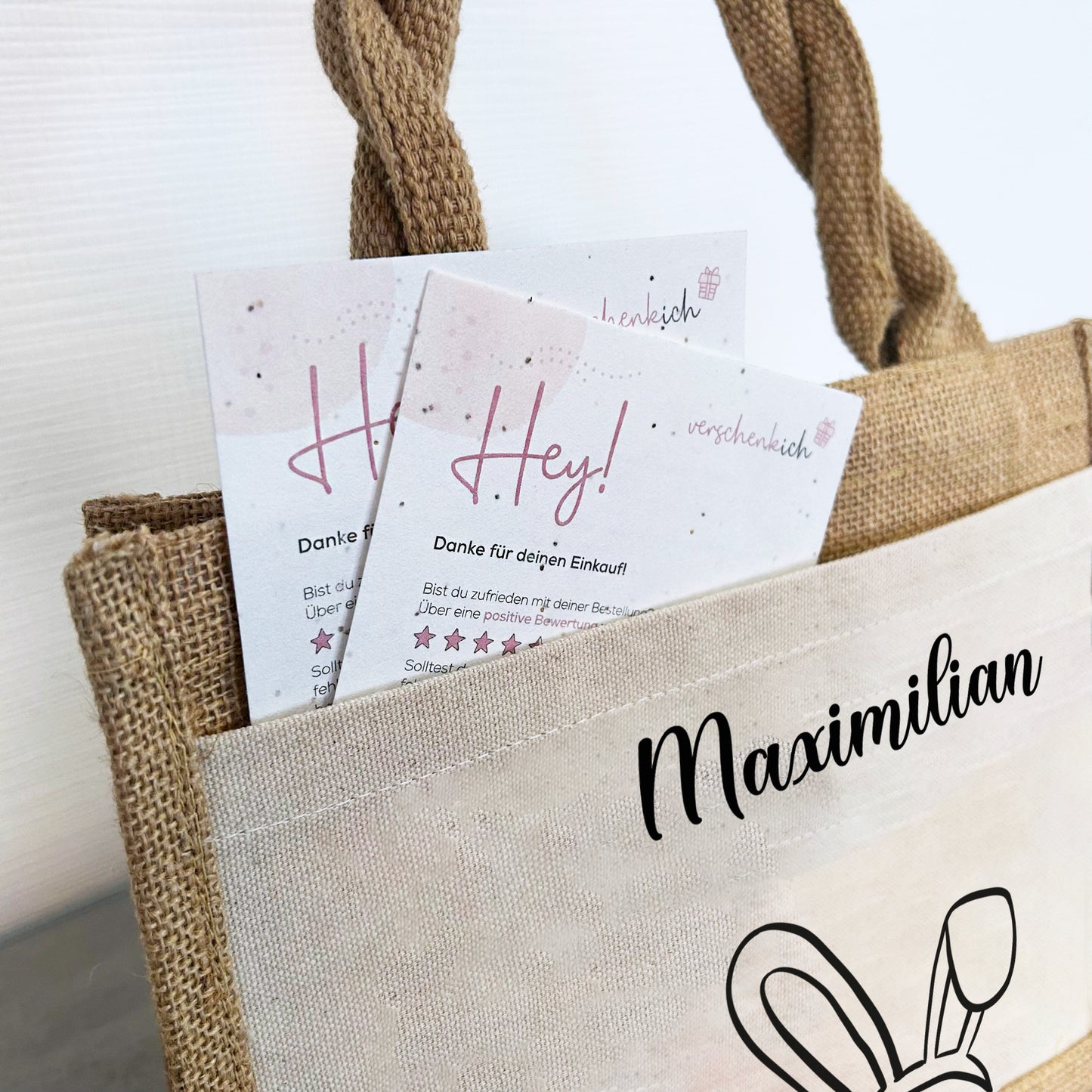 Jute Pocket Tasche mit Namen | Hasenohren 1