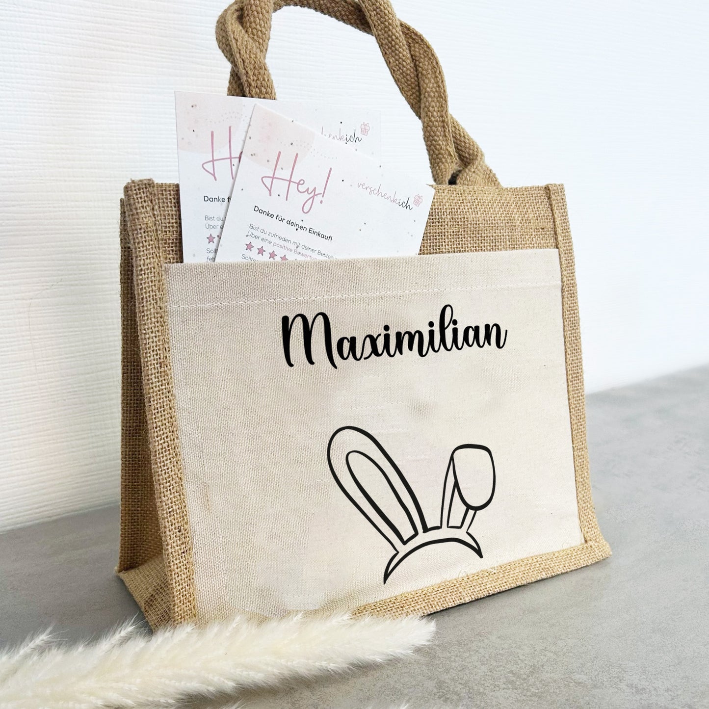 Jute Pocket Tasche mit Namen | Hasenohren 1