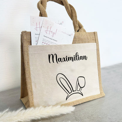 Jute Pocket Tasche mit Namen | Hasenohren 1