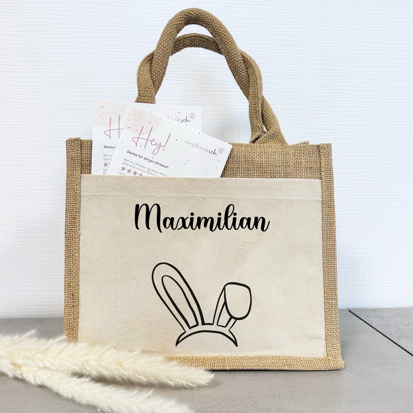 Jute Pocket Tasche mit Namen | Hasenohren 1