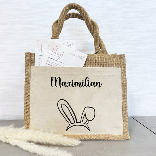 Jute Pocket Tasche mit Namen | Hasenohren 1