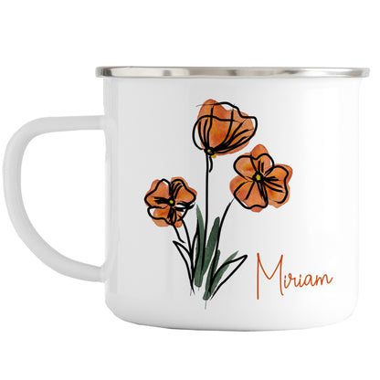 Emaille Tasse mit Name | Mohnblumen