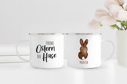 Emaille Tasse mit Name | Frohe Ostern du Hase