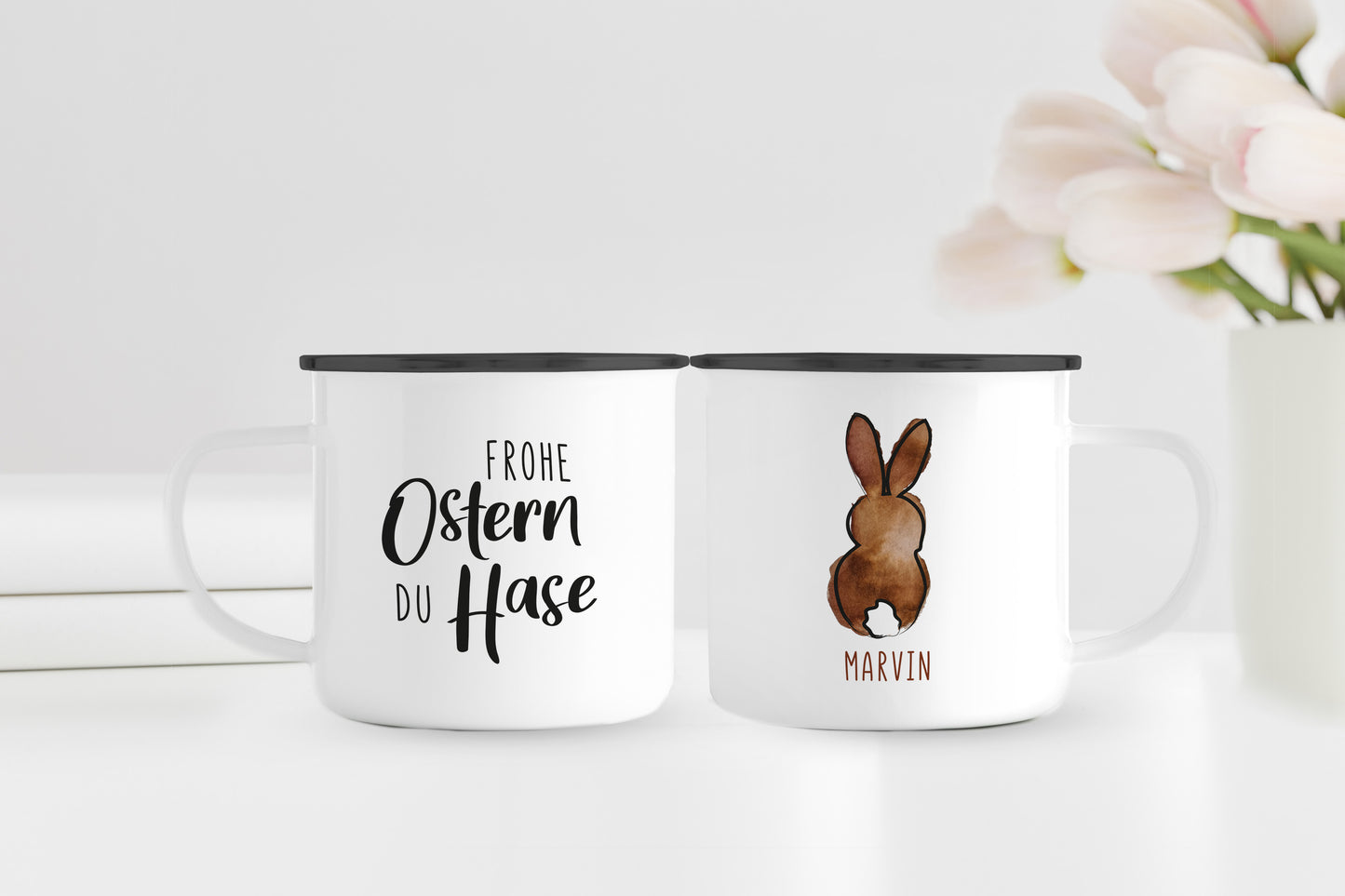 Emaille Tasse mit Name | Frohe Ostern du Hase