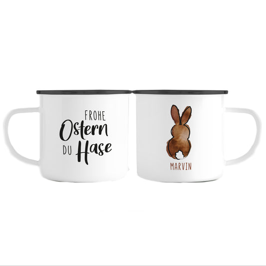 Emaille Tasse mit Name | Frohe Ostern du Hase