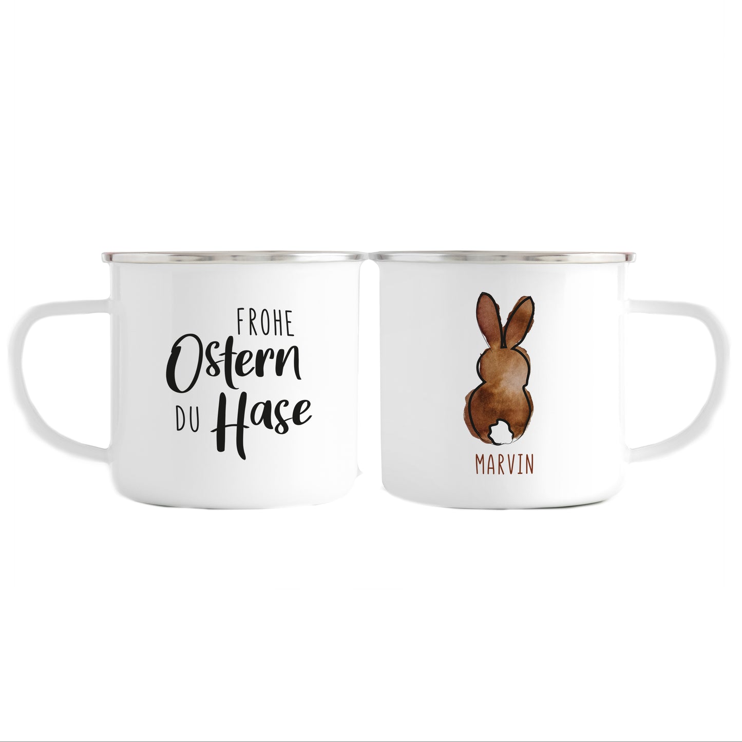 Emaille Tasse mit Name | Frohe Ostern du Hase