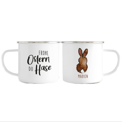 Emaille Tasse mit Name | Frohe Ostern du Hase