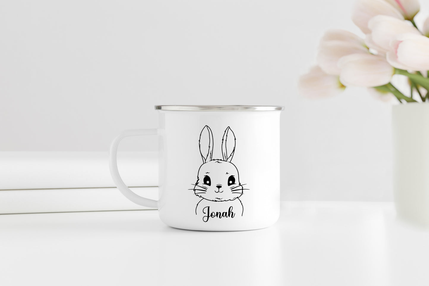 Emaille Tasse mit Namen | Hasen Junge