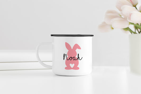 Emaille Tasse mit Namen | Hase rosa