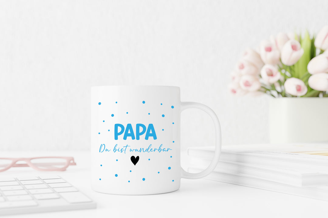 Papa du bist wunderbar | blau | weiße Kaffeetasse