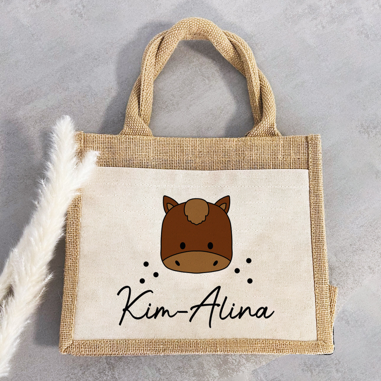 Jute Pocket Tasche mit Namen | Pferd