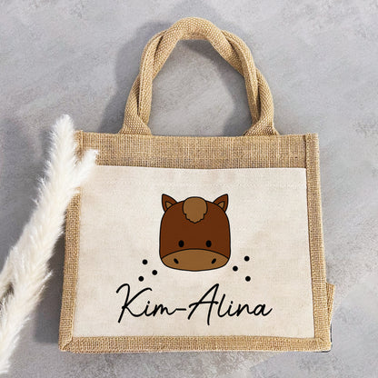 Jute Pocket Tasche mit Namen | Pferd
