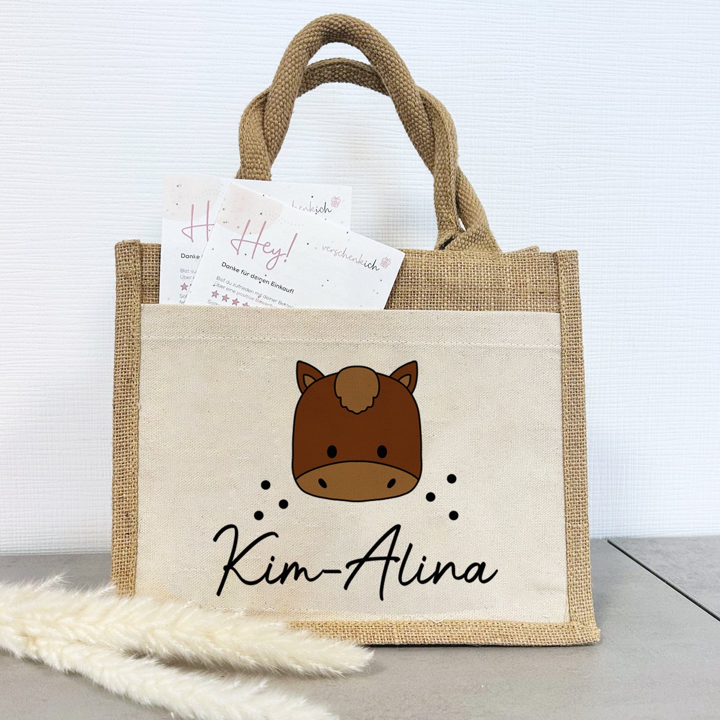Jute Pocket Tasche mit Namen | Pferd