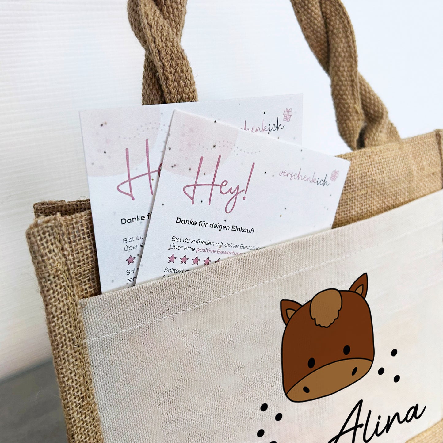 Jute Pocket Tasche mit Namen | Pferd