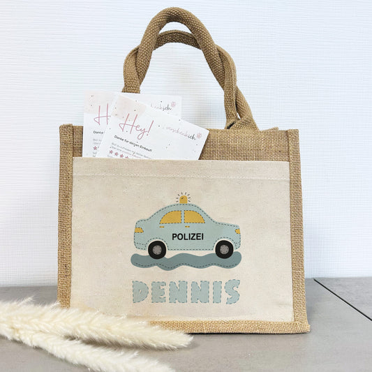 Jute Pocket Tasche mit Namen | Polizei