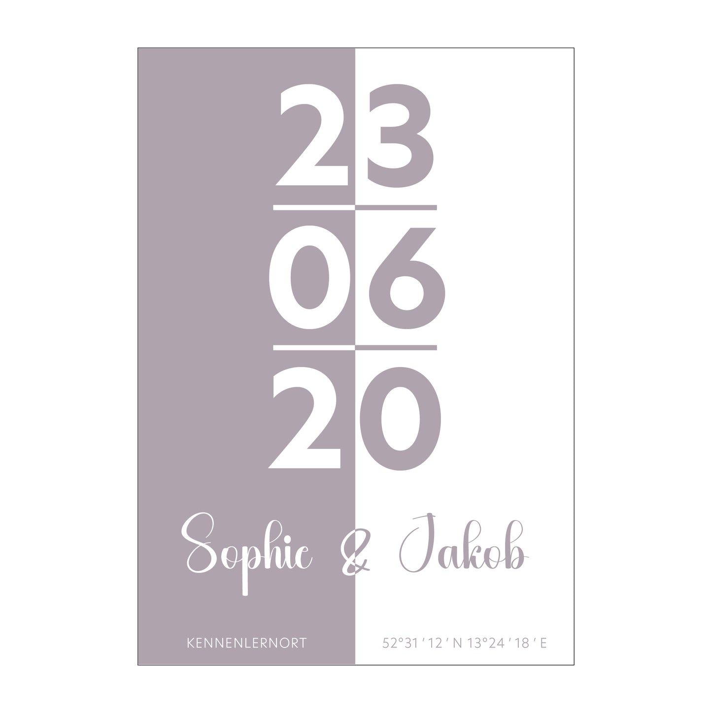 Personalisiertes Poster mit Datum, Namen und Koordinaten, modernes Design, Geschenk Liebe.