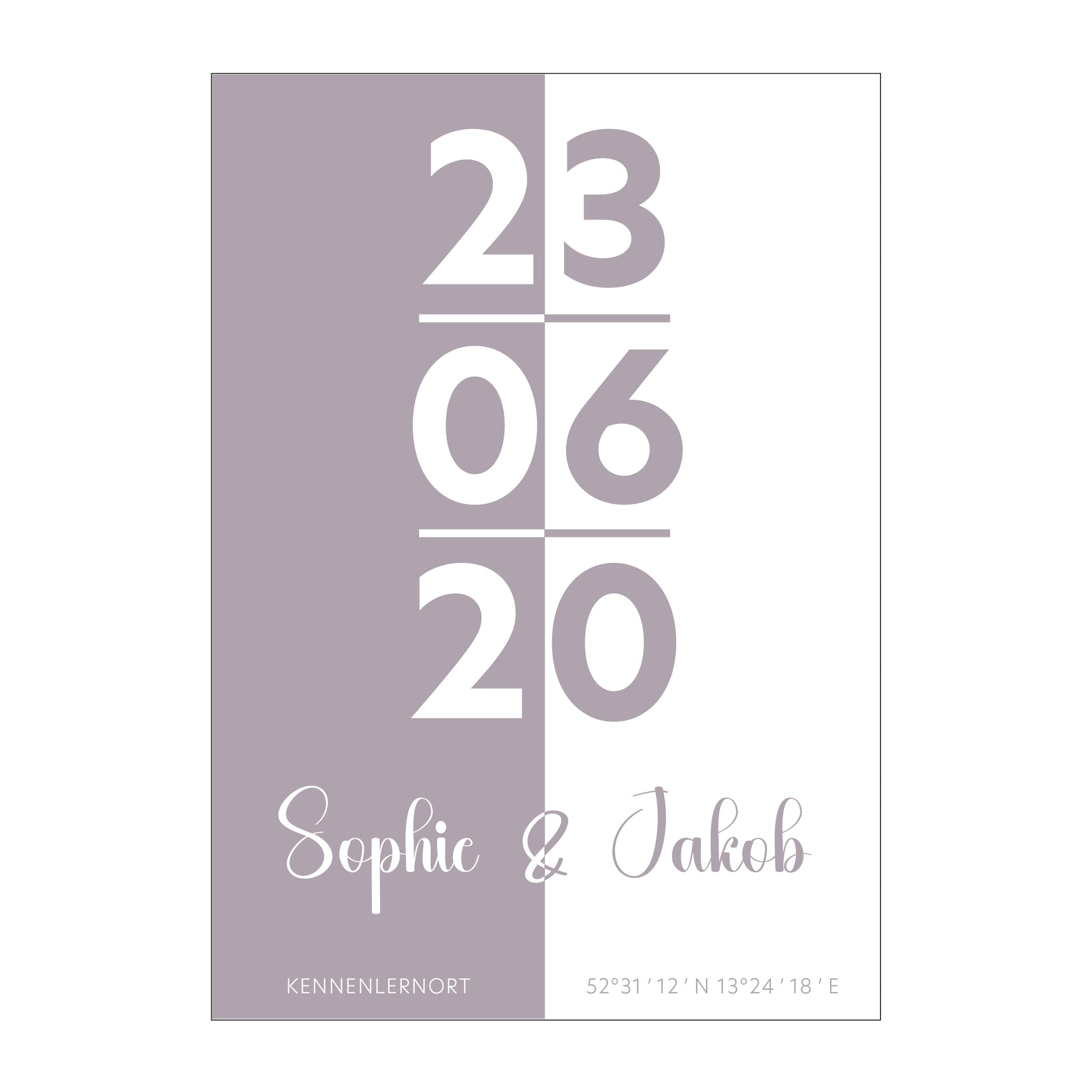 Personalisiertes Poster mit Datum, Namen und Koordinaten, modernes Design, Geschenk Liebe.