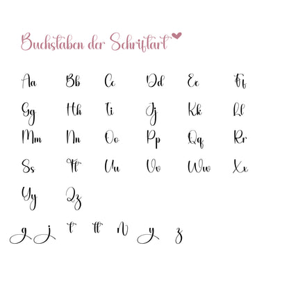 Übersicht handgeschriebene Schriftart, alle Buchstaben in stilvoller Kalligrafie