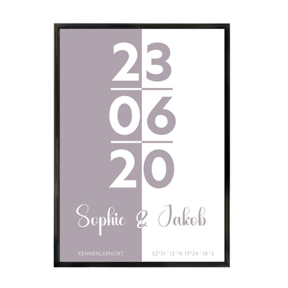Modernes personalisiertes Poster mit Datum, Namen und Koordinaten als Geschenkidee