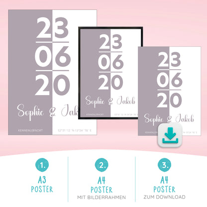 Personalisierbares Poster zur Erinnerung an Kennenlerntag, modernes Design, verschiedene Formate