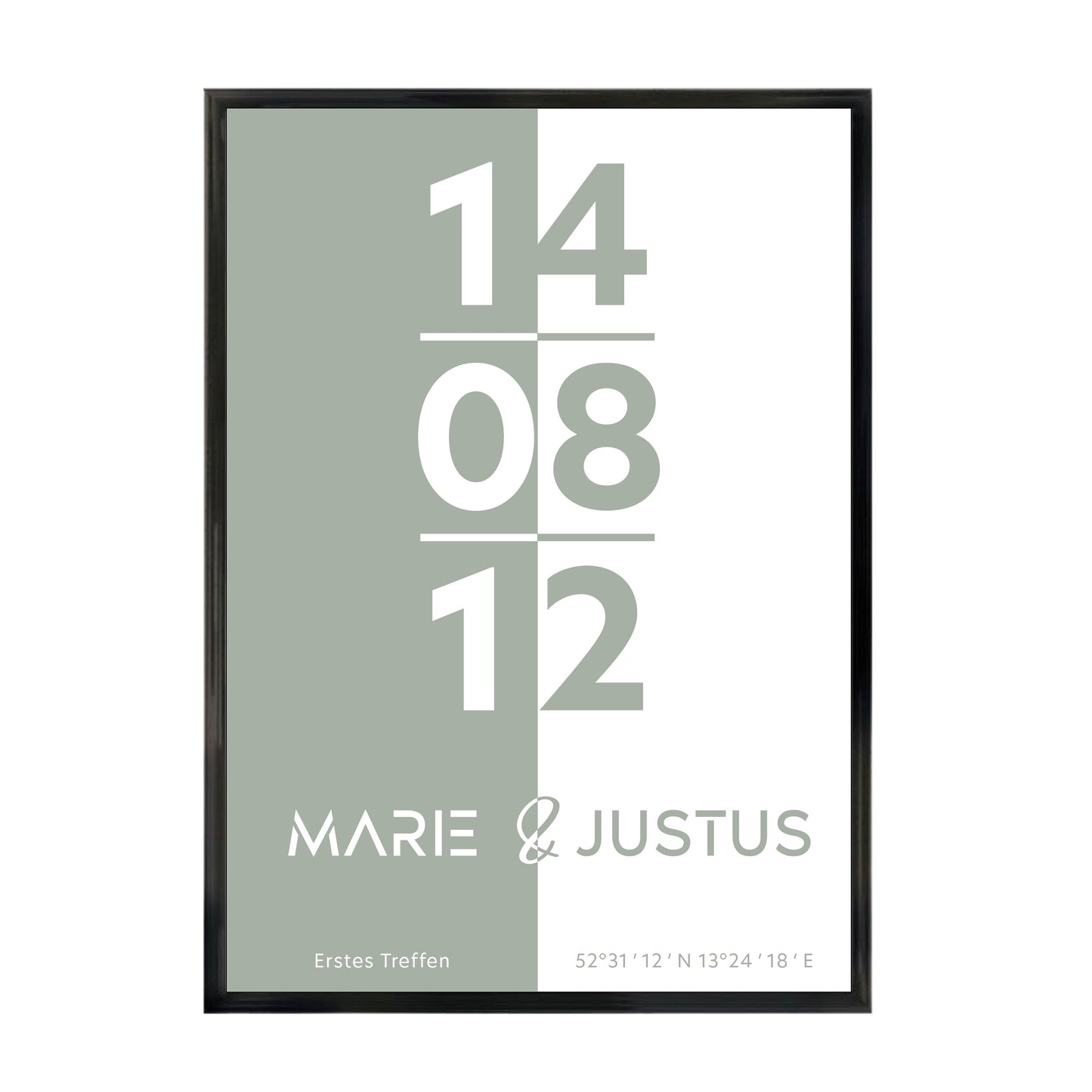 Poster | Koordinaten mit Name + Datum | Salbeigrün