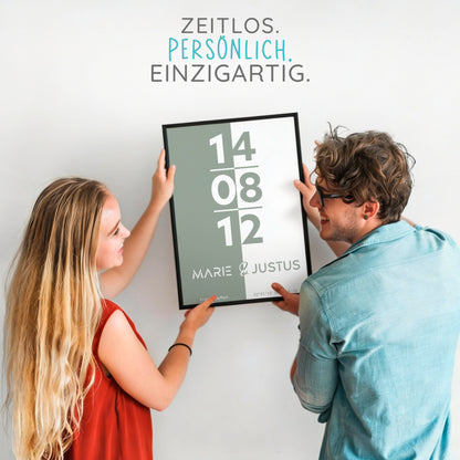 Poster | Koordinaten mit Name + Datum | Salbeigrün