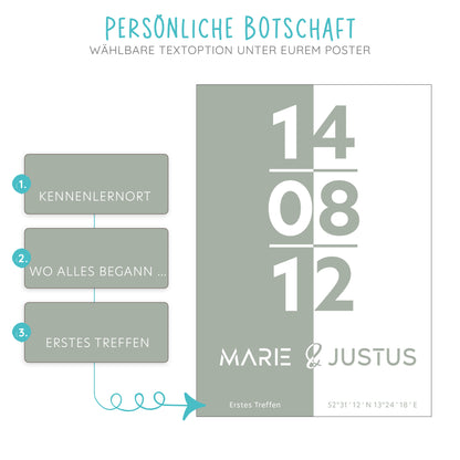 Poster | Koordinaten mit Name + Datum | Salbeigrün