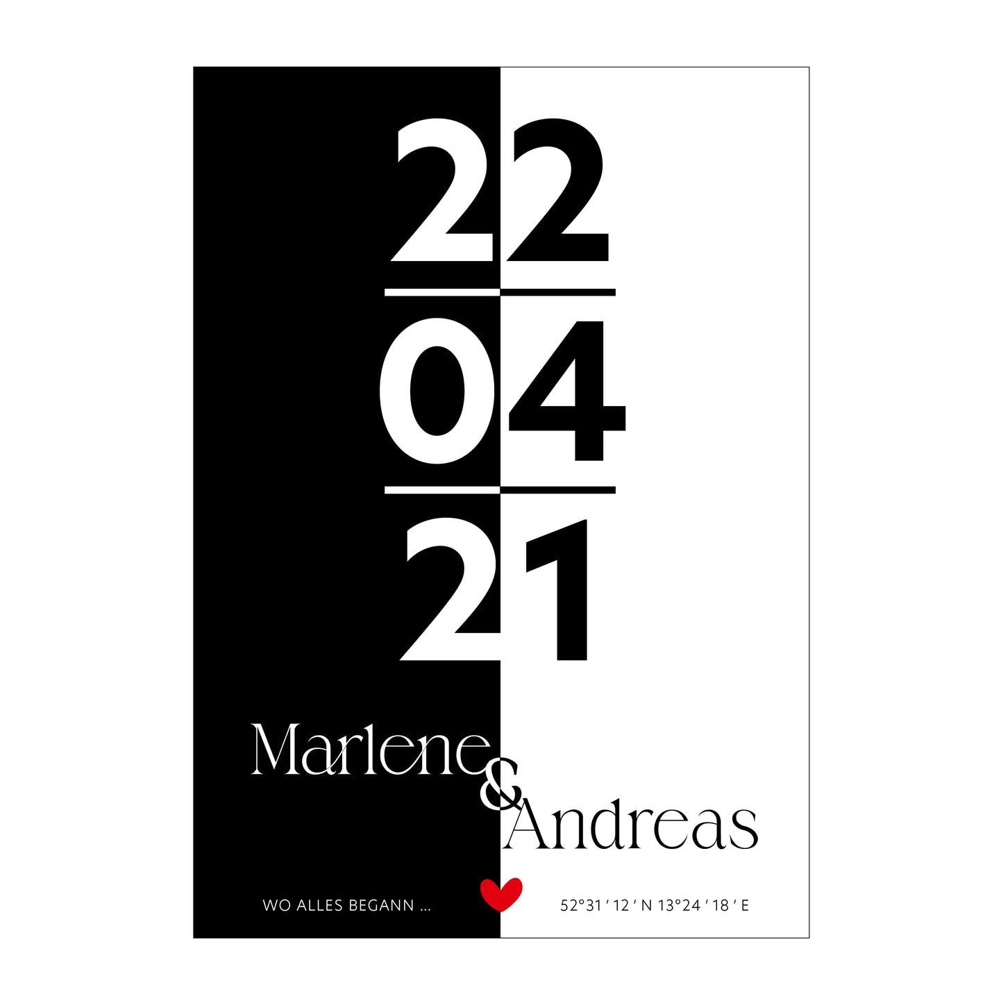 Poster | Koordinaten mit Name + Datum | Schwarz-Weiß