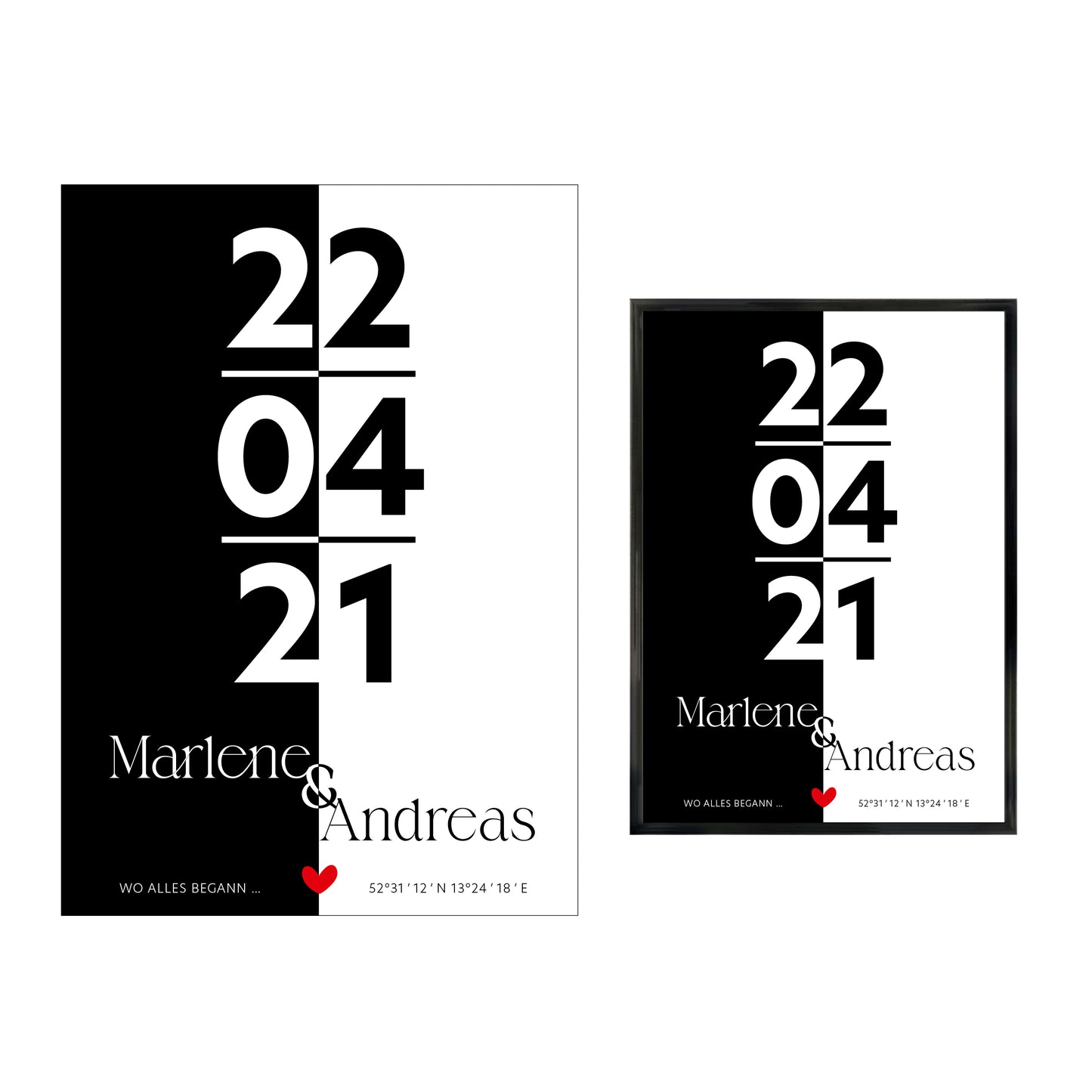 Poster | Koordinaten mit Name + Datum | Schwarz-Weiß