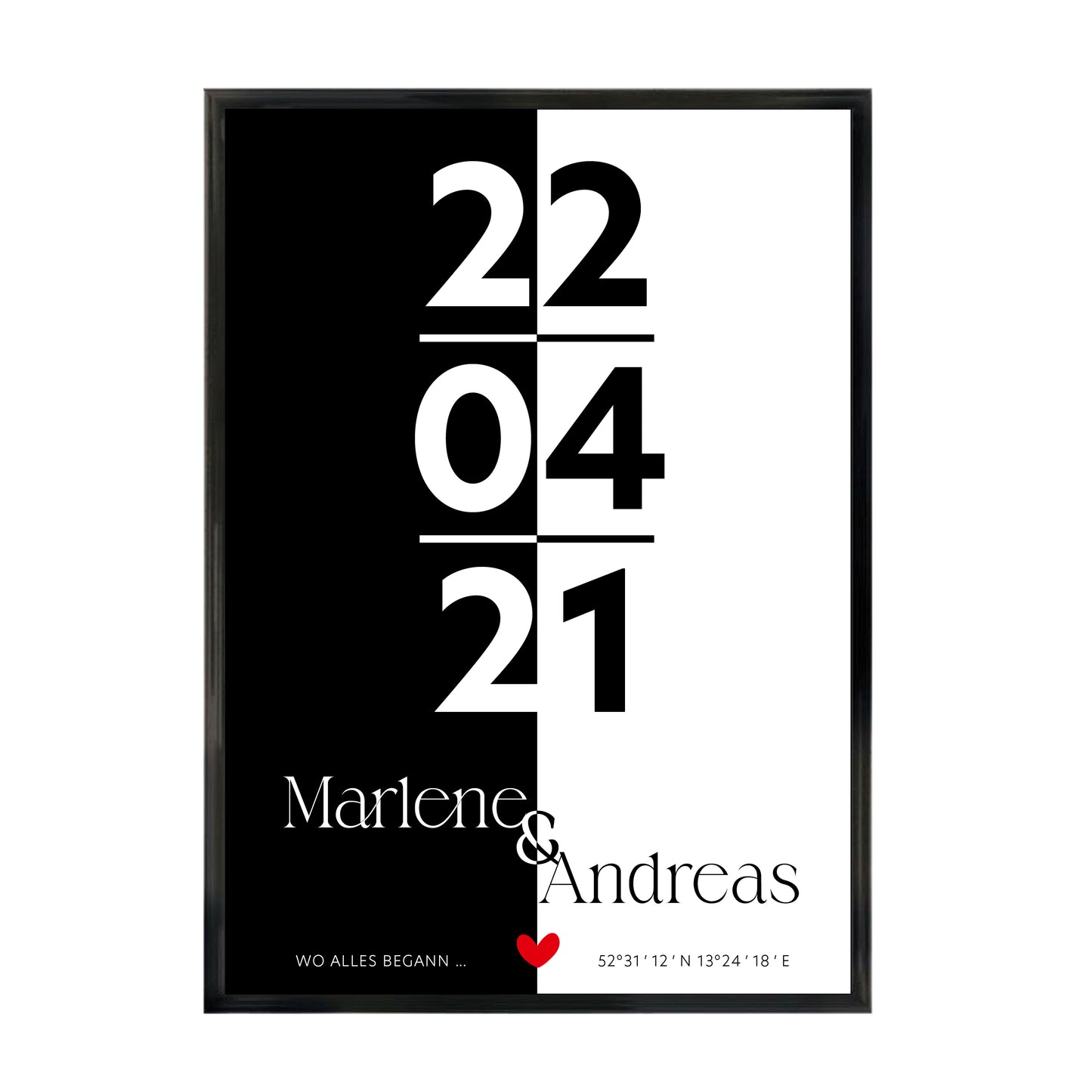 Poster | Koordinaten mit Name + Datum | Schwarz-Weiß