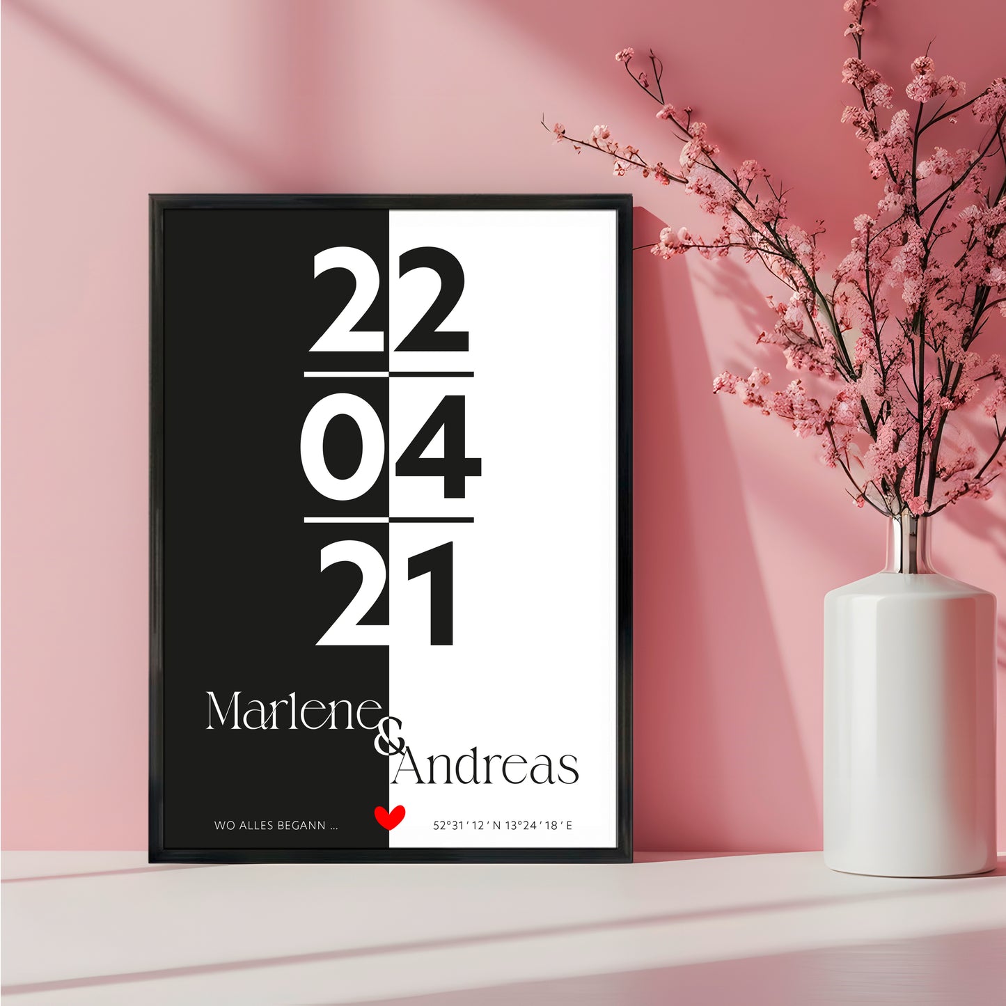 Poster | Koordinaten mit Name + Datum | Schwarz-Weiß