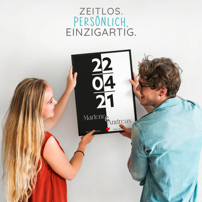 Poster | Koordinaten mit Name + Datum | Schwarz-Weiß