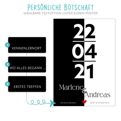 Poster | Koordinaten mit Name + Datum | Schwarz-Weiß