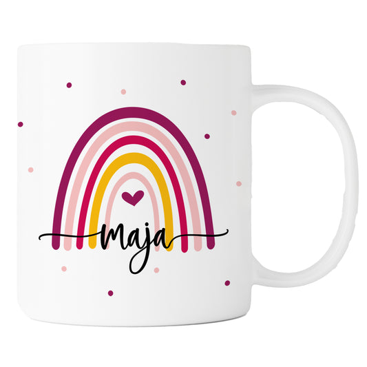 Keramik Tasse mit Namen | Regenbogen bunt