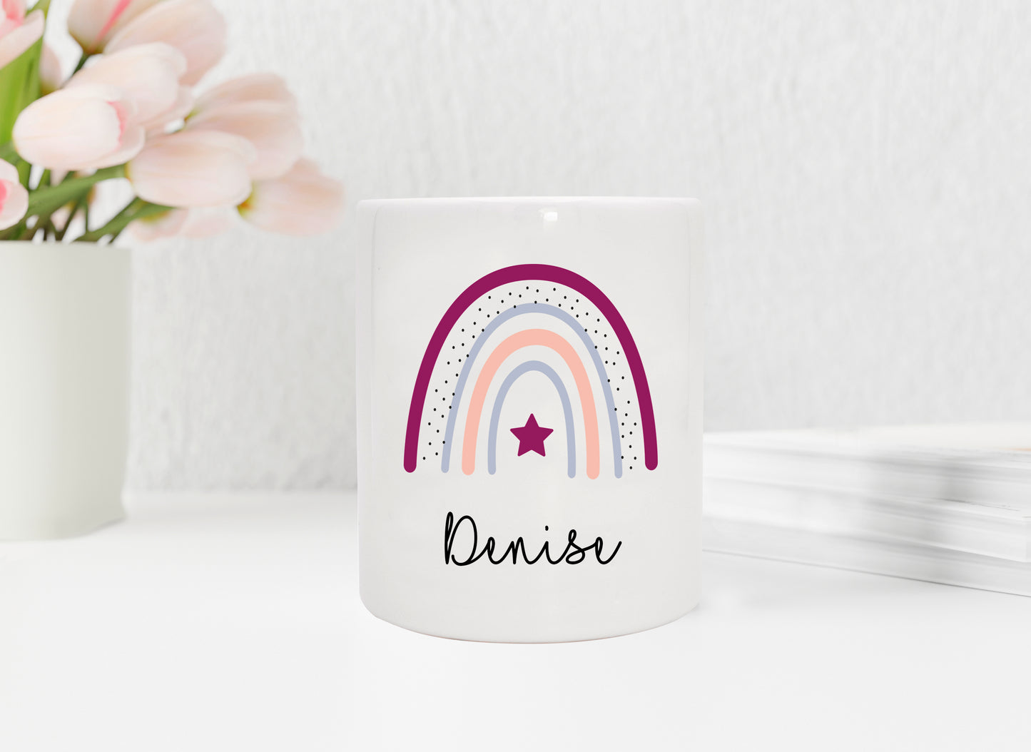 Keramik Spardose mit Name | Regenbogen beere- lila