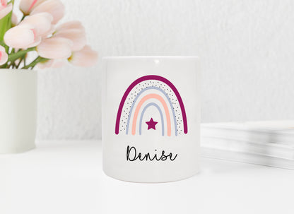 Keramik Spardose mit Name | Regenbogen beere- lila