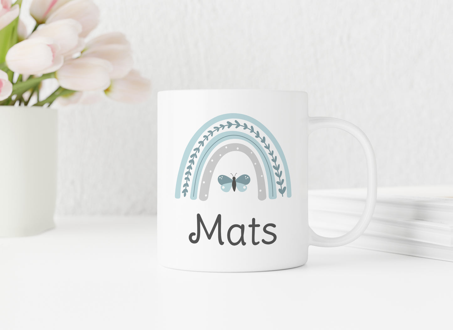 Keramik Tasse mit Namen | Regenbogen mint
