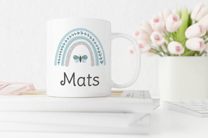 Keramik Tasse mit Namen | Regenbogen mint