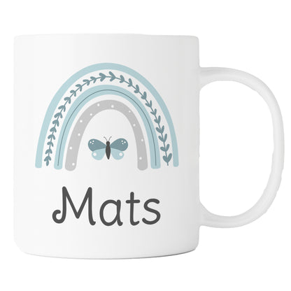 Keramik Tasse mit Namen | Regenbogen mint