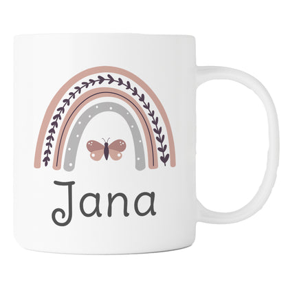 Keramik Tasse mit Namen | Regenbogen rosa