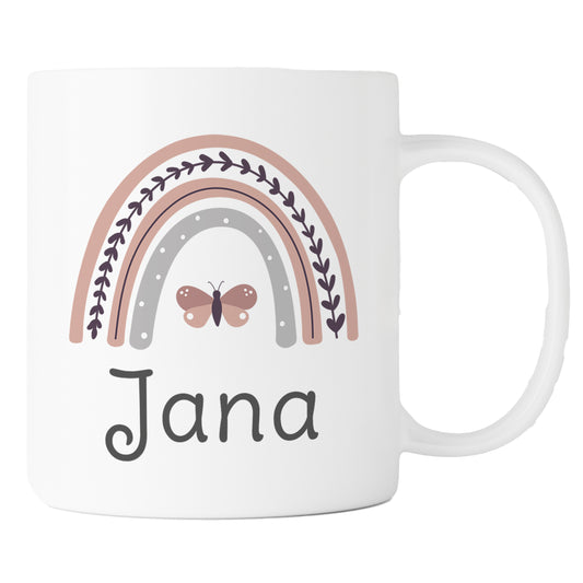 Keramik Tasse mit Namen | Regenbogen rosa
